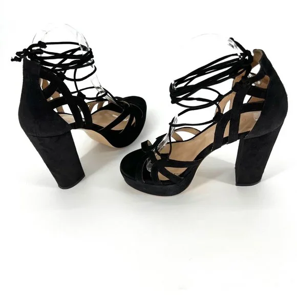 M. GEMI Lace Up‎ Sandal Strappy Suede Leather Chunky Heels Open Toe Size …